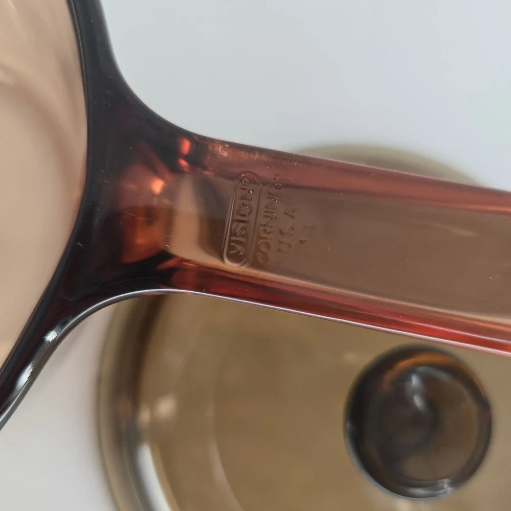 Visions Corning USA Amber Glass Saucepan with Lid Pour Spout Vintage Cookware